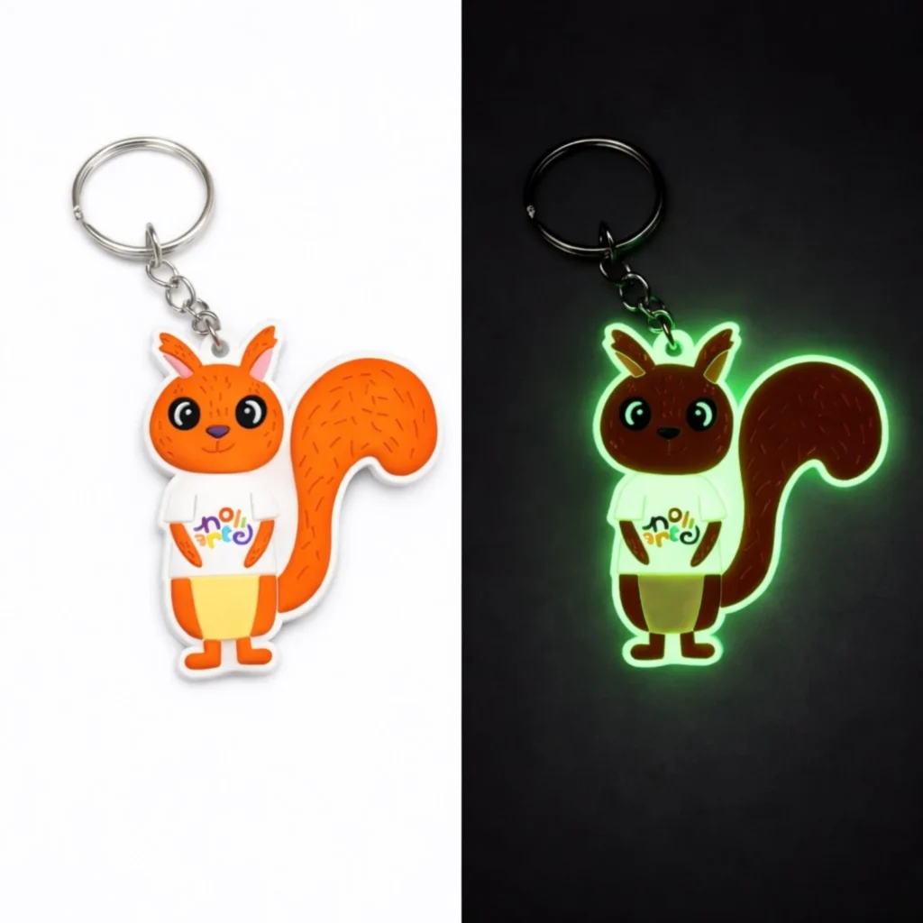 Brelok gumowy glow in the dark – świeci w ciemności i doskonale sprawdza się jako oryginalny gadżet reklamowy.