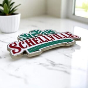 Metalowe magnesy emaliowane z logo w kolorze i efektem 3D